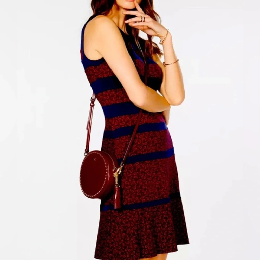 Michael Kors Paisley Paneled Stretch Shift Dress Stripe Navy & Red Women’s PM
